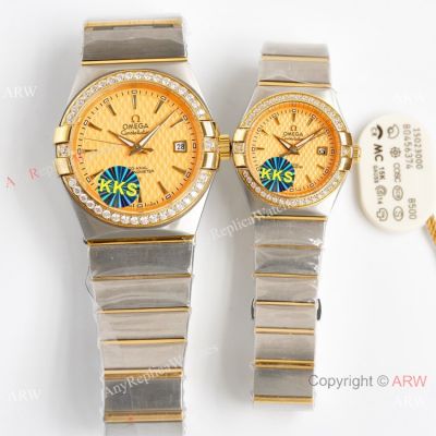 Swiss Quality Replica Omega Double Eagle Constellation Couple Watch Diamond Bezel New Face